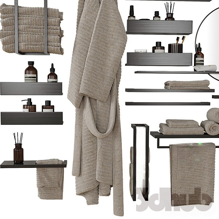 Modern Matte Black Vanity & Wall Shelf Decor Set - 3D Model for Interior Design