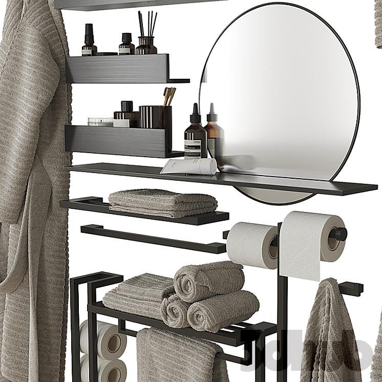 Modern Matte Black Vanity &amp; Wall Shelf Decor Set - 3D Model for Interior Design