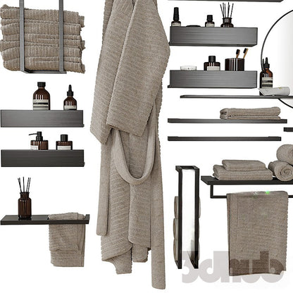 Modern Matte Black Vanity &amp; Wall Shelf Decor Set - 3D Model for Interior Design