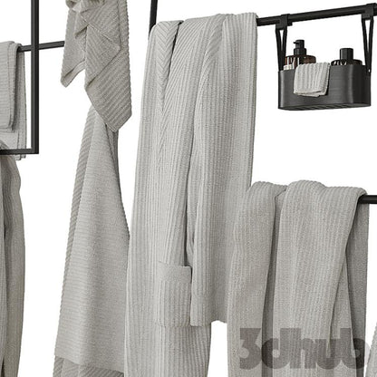 Decor Set XXX - Modern Towel Ladder &amp; Bathroom Textile Set - 3D Model