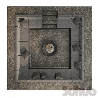 Modern Sunken Fire Pit Lounge Zone 3D Model | Outdoor Furniture Asset