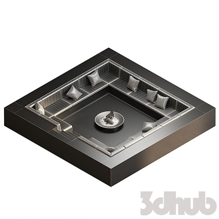 Modern Sunken Fire Pit Lounge Zone 3D Model | Outdoor Furniture Asset