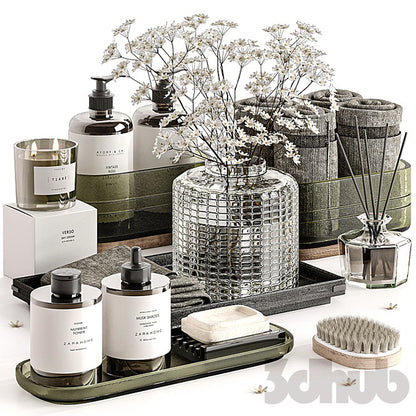 Decor Set XXX - Luxury Olive Glass Bathroom Wellness Set - 3D Model