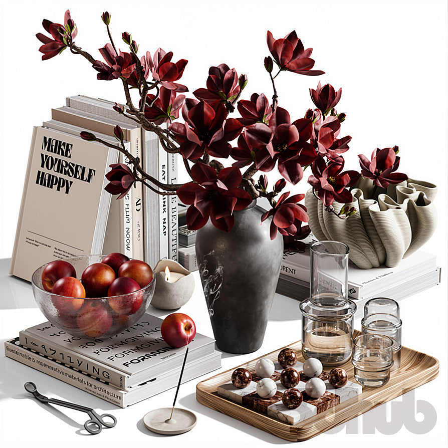 Decor Set XXX - Luxury Magnolia Flower &amp; Tabletop Styling Set - 3D Model