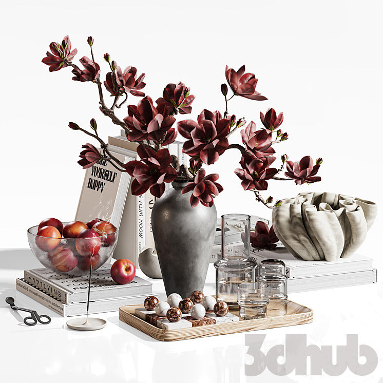 Decor Set XXX - Luxury Magnolia Flower &amp; Tabletop Styling Set - 3D Model