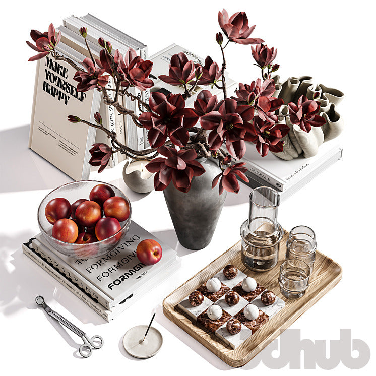 Decor Set XXX - Luxury Magnolia Flower &amp; Tabletop Styling Set - 3D Model