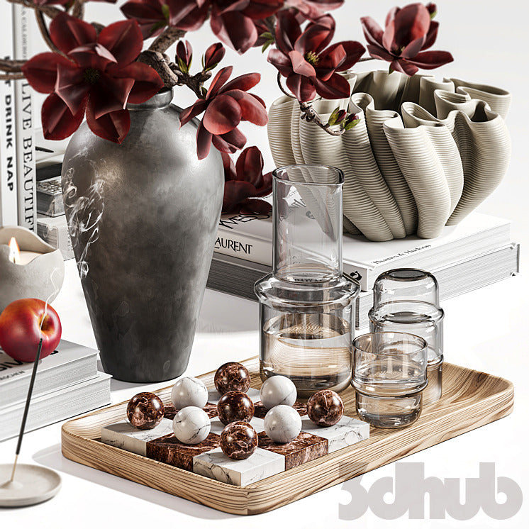 Decor Set XXX - Luxury Magnolia Flower &amp; Tabletop Styling Set - 3D Model