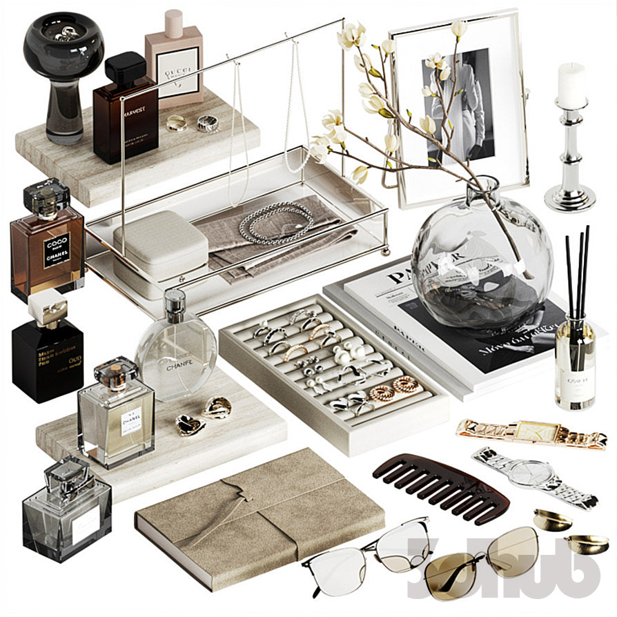 Decor Set XXX - Luxury Vanity Jewelry &amp; Perfume Styling Set - 3D Model