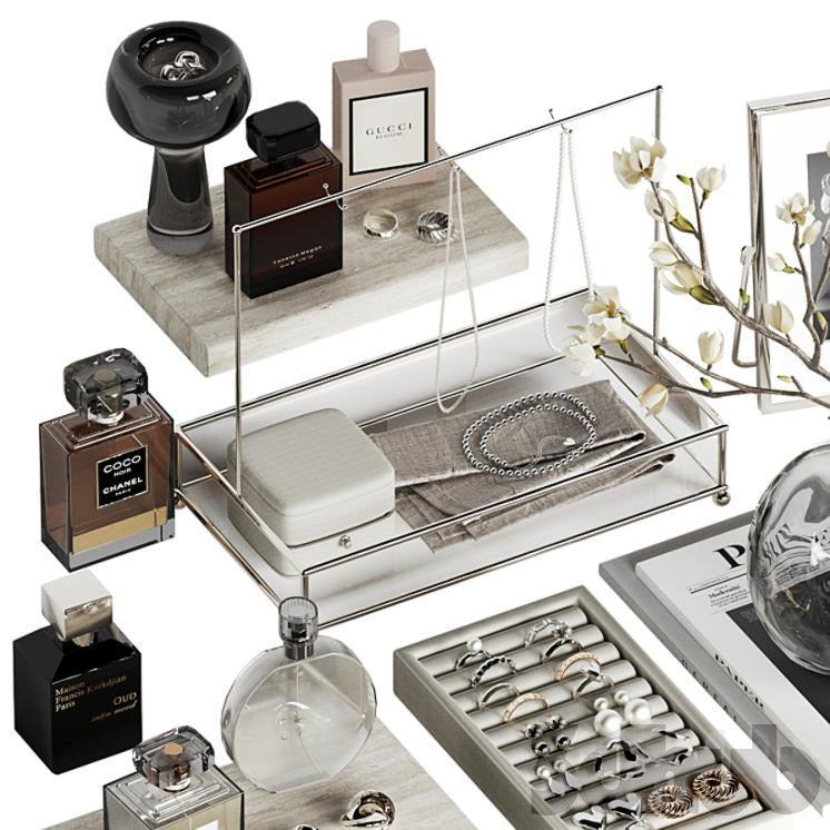 Decor Set XXX - Luxury Vanity Jewelry &amp; Perfume Styling Set - 3D Model