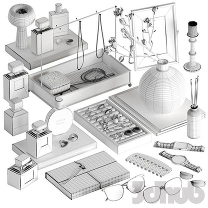 Decor Set XXX - Luxury Vanity Jewelry &amp; Perfume Styling Set - 3D Model